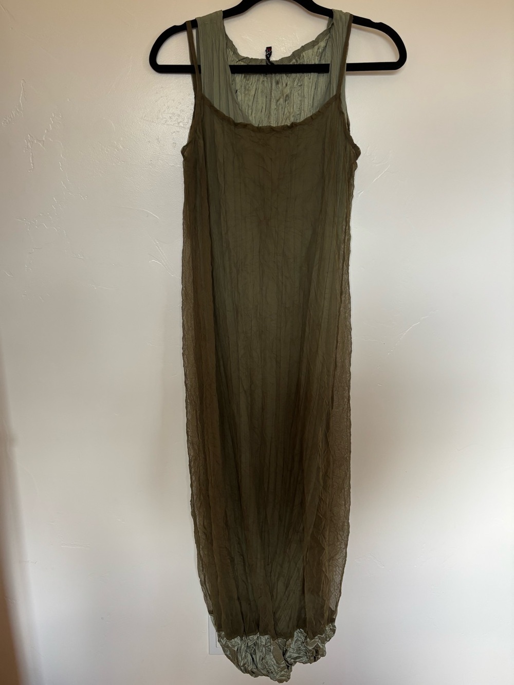 Babette San Francisco Layered Crinkle Mesh Maxi Dress Sage Olive Art to Wear